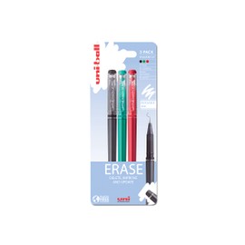 uni-ball On Point Rollerball Erasable Ink Pen 3 Pack in Black, Green and Red (Capped)