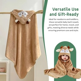 Toalla de bebé con Capucha de 3 uds, Toallas baño Suaves y absorbentes para bebé con Bonito diseño Animales para niños y niñas (80x80cm, Verde, Gris café)