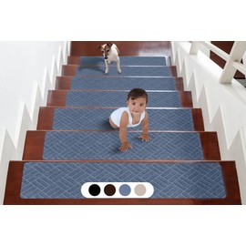 30” x 8” Step Carpet for Stairs Non Slip - 7 PCS Pre Cut Stair Treads for Wooden Steps - Peel and Stick Reusable Stair Runner - TPE Backing - Safety Stair Carpet for Adults, Kids & Pets (Grey)