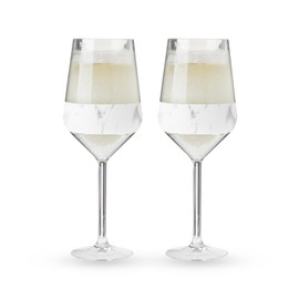 Host Wine Freeze Cup, Stemmed Double Wall Insulated, Cooling Freezable Drink with Freezing Gel, Glasses for Red and White Wine, 6.5 oz, Set of 2, Marble
