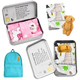 Little Pocket Bear Hug, 2 PCS Pocket Hug Plush Toys Mini Stuffed Worry Bear in a Tin Box Stuffed Animad Bears Doll Key Chain Decoration Tiny Teddy Bears Positive Ornaments Gift for Kids Friend