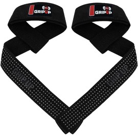 GripUp Bar Lifting Straps For Weight Lifting Gel Grips Heavy Duty Gym Strap Cotton Wrist Support Neoprene Padded Anti Slip Dumbbell Bar Wraps For Bodybuilding Deadlifts Barbells Workout Men Women Blck