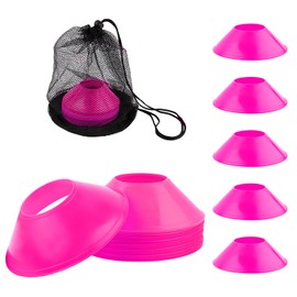 XIHIRCD 25pcs Soccer Cones for Training with Mesh Bag, Flexible Agility Cones Mini Sports Training Cones Field Markers for Sports Basketball Football Drills Practice Equipment Skating Kids (Rose Red)