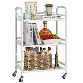 HDANI 3 Tier Rolling Cart Shelves,Heavy Duty Multifunctional Metal Frame-Supports 22 Lbs Per Tier,Rolling Cart with 2 Lockable Wheels for Home, Office,Kitchen,Bathroom,Bedroom,White