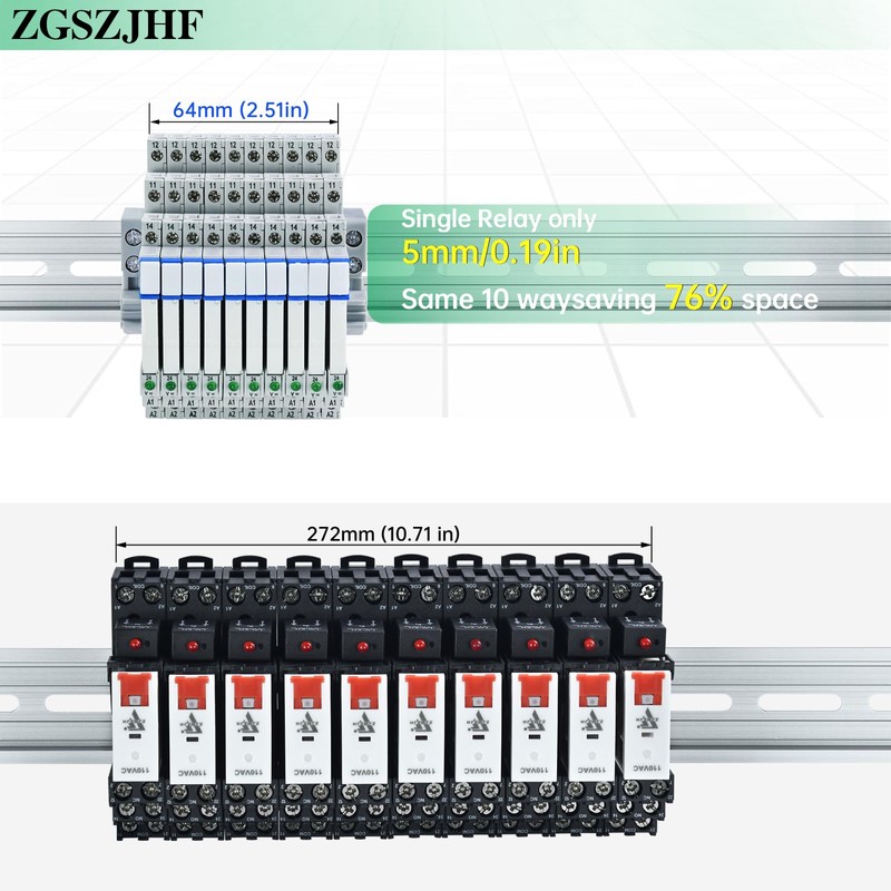 (8 Pcs) 24V Relay Din Rail; Miniature Power Relay; Silm;