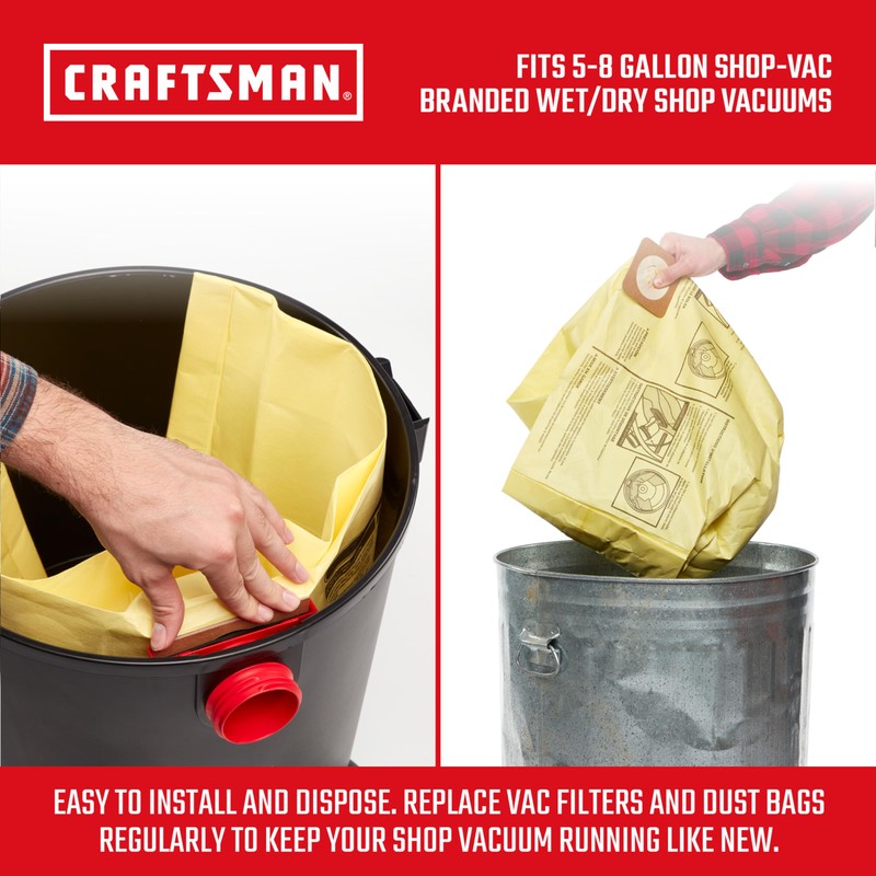 CRAFTSMAN CMXZVBE38775 Fine Dust Wet Dry Vac Dust Collection Bags