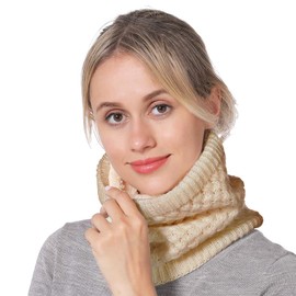 Winter Neck Warmer Men Neck Gaiter Women Fleece Infinity Scarf Knit Neck Loop Scarf Youth Windproof (Camel)