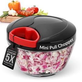 Picador manual de 400 ml – Picador de verduras de mano para cebolla, ajo, nueces, hierbas y ensaladas – Procesador de alimentos compacto con cuchillas
