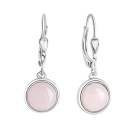 Zeeme Gemstones 360230350 Women's Earrings 925 Sterling Silver 2.7 cm Rhodium-Plated Rose Quartz White, Sterling Silver, Quartz