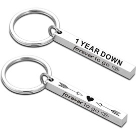 UU-MART Anniversary Valentines Gift for Him Her,1 Year Down Forever To Go Keyring Gift For Couples Husband Wife,1st Wedding Anniversary Valentines Gifts for Him(1 PCS Four-sided) (1 Year Down)