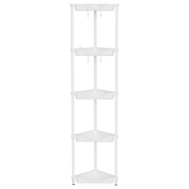Orimade Rustproof 5 Tier Floor Standing Corner Shower Caddy Organizer, Plastic Metal Splicing Floor Corner Shelf Rack Stands for Bathroom, White