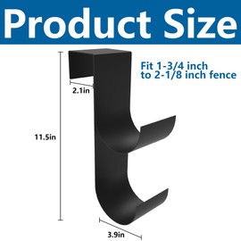 2 Pcs Pool Fence Hooks for Pool Equipment- 2.1" Widen Heavy Duty Fence Hooks for Pool Poles- Slipe-on Fence Hanger for Pool Hose Pool Skimmer, Fits 1-3/4 Inch to 2-1/8 Inch Railing (Black)