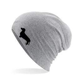 Huuraa Beanie Dachshund Silhouette Unisex Hat with Motif for Dog Lovers Gift Idea for Friends and Family, gray
