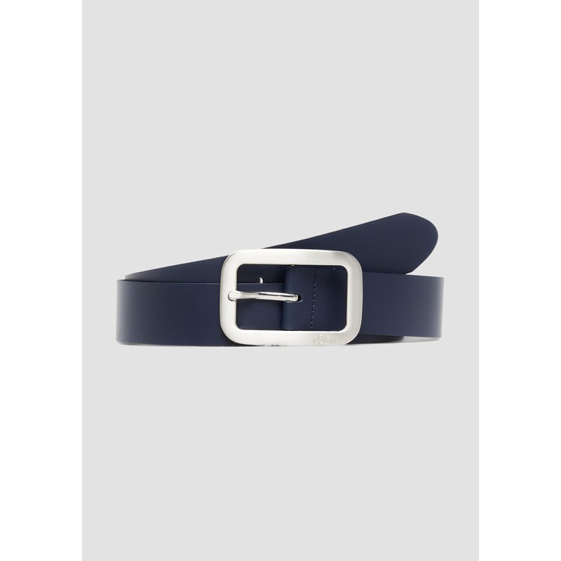 s.Oliver Leather Belt with Rectangular Frame Clasp and Logo Details,