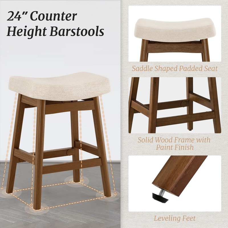Bar Stools Set of 3, Barstools with Sturdy Wood Legs,