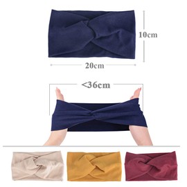 Pack of 4 women's headbands, summer elastic headbands, sports head wrap, headband with bow, soft twisted beach band, for women and girls, black/grey/pink style b