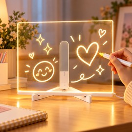 LED Acrylic Message Board for Drawing & Notes – 15 × 15 cm Erasable Light-Up Board with 7 Color Pens for Home & Gifts