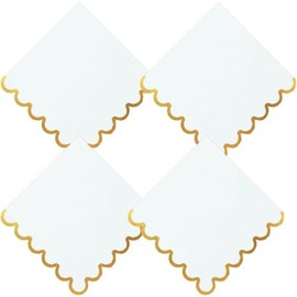 LIYH 200Pcs Beige Napkins 2 Ply Paper Napkins Disposable Floral Napkins Gold Scalloped Edges Beige Table Cloths for Bridal Shower Birthday Party 10inch