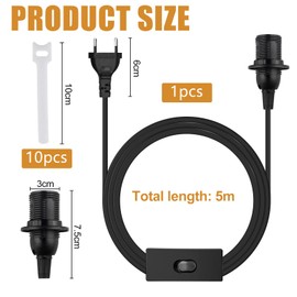 TXErfolg E14 Lamp Holder with Switch, Black, E14 Socket with 5 m Power Cable, 2 x 0.75 mm², Lamp Suspension Lamp Cable with Plug for Kitchen, Living Room and Children's Room (Black)