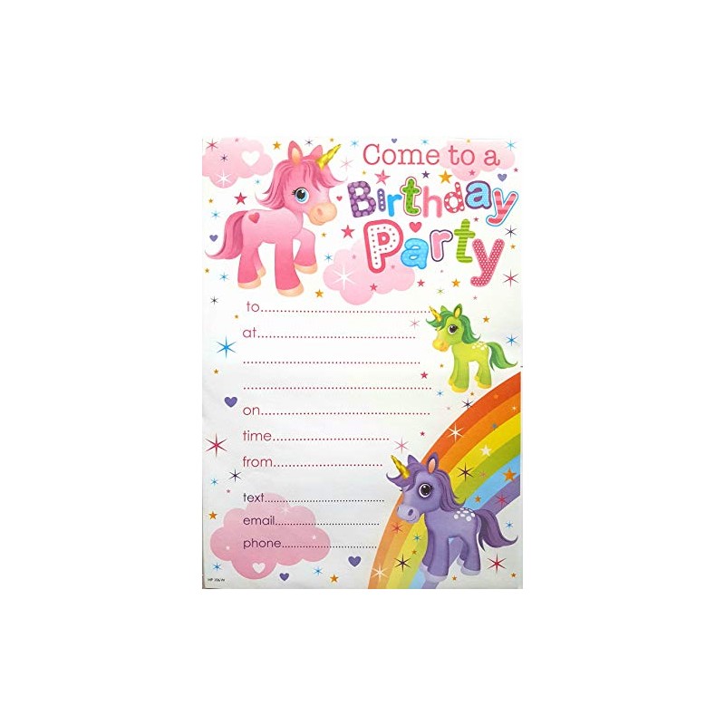 Simon Elvin 20 Children's Birthday Party Invitation Sheets 3HP106 Unicorns