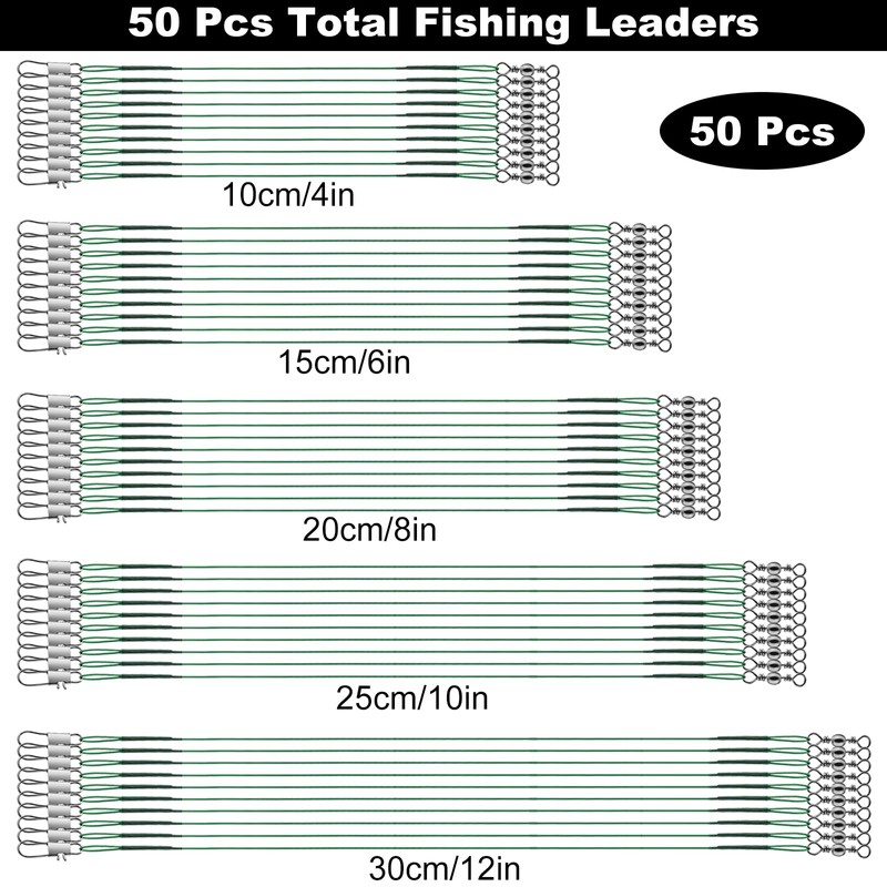 Realure Pack of 50 Fishing Leaders (Green)