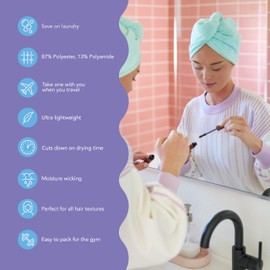 Turbie Twist Microfiber Hair Towel Wrap for Women and Men | 4 Pack | Quick Dry Turban for Drying Curly, Long & Thick Hair (Pink, Purple, Blue, Aqua)