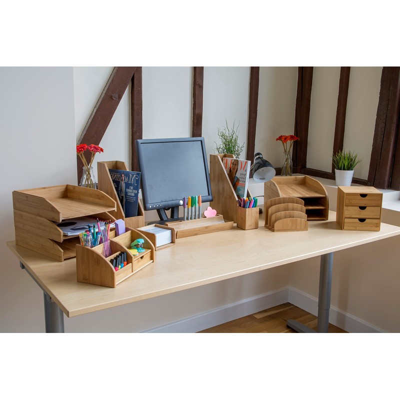 OSCO Bamboo Remote Organiser | 5 Compartments | Office Tidy