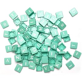 Trimming Shop Light Green Plastic Tiles with White Letters & Numbers for Scrapbooking Board Games Replacement Spelling Pendants Jewelry Making DIY Craft Projects, 100pcs