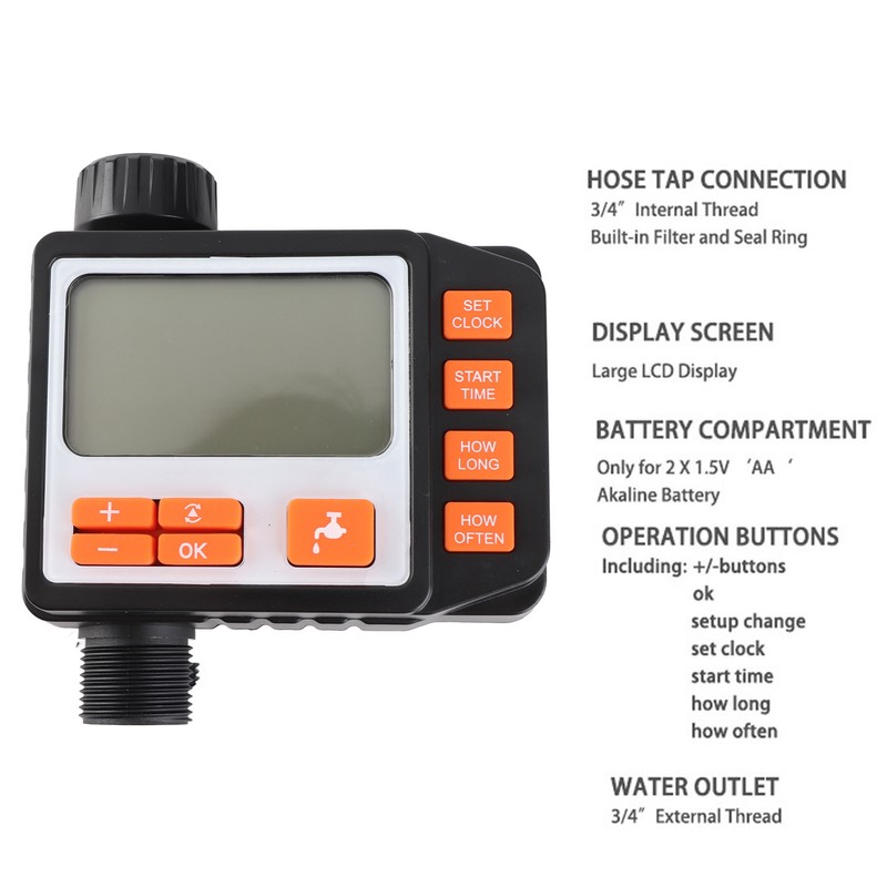 Electronic Garden Watering Timer Automatic Watering Irrigation Controller LCD Display