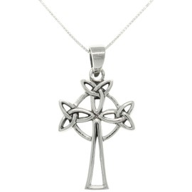 Jewelry Trends Sterling Silver Trinity Knot Celtic Cross Pendant with 18 Inch Chain Necklace