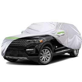 TUCAREST 6-Layers Premium Full Car Cover Hard Shell Zipper Design Waterproof All Weather Weatherproof UV Sun Protection Snow Dust Storm Resistant Outdoor with Straps (Fit for SUV/MPV 201"- 211")