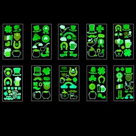 Blindery 10PCS Temporary Tattoos St Patrick's Day Tattoo Irish Sticker Luminous Clover Glow Tattoo Shamrock Stickers Clover Luminous Tattoo Stickers for Holiday Party