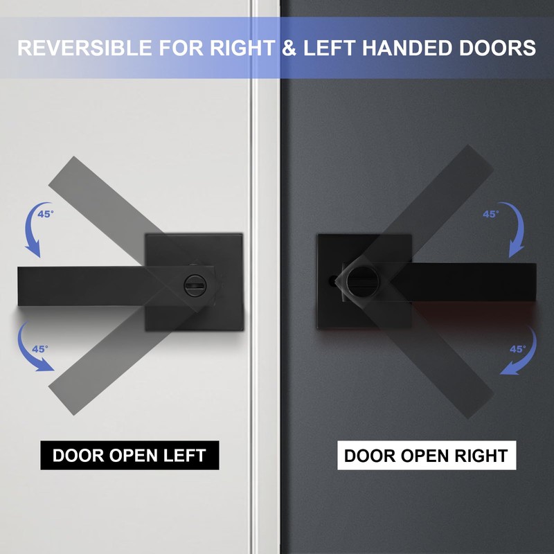 RAZCC Privacy Door Levers, 3 Pack Matte Black Door Handles