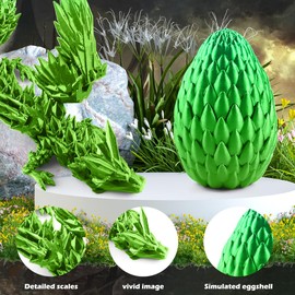 3D Printed Dragon Egg with Dragon, Crystal Dragon in the Egg Dragon Figures, 3D Printed Dragon with Wings, Realistic Mysterious Dragon Toy, Emotional Joints Dragon with Egg (Yellow/Green)