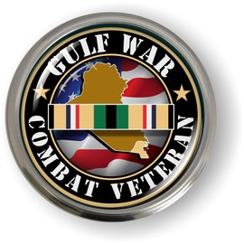 Gulf War Veteran 3D Domed CAR Emblem Badge Sticker Round Semi-Flexible Aluminum Round Bezel