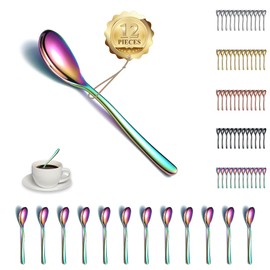 Kyraton Rainbow Teaspoons, 12 Pieces Titanium Colorful Plating Stainless Steel Coffee Spoons, Dessert Spoon, Ice Cream Spoons, Mocca Spoon, Small Spoons Cutlery Set, Dishwasher Safe