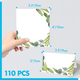 110 PCS Tent Cards, Small Place Cards with Elegant Plant Design Delicate Seating Cards Blank Name Cards Escort Cards for Wedding, Table, Dinner Parties, Receptions (Each Measures 2” x 3.5”)