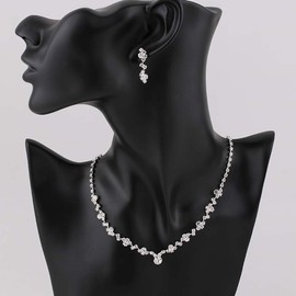 AVILMORE Necklace and Earrings Set of 2 Pieces Wedding Party Velvet Storage Bag Included, Rhinestone