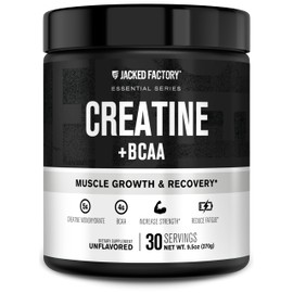 Jacked Factory Creatine + BCAAs - Creatine Monohydrate + BCAA Powder for Increased Post-Workout Recovery, Performance, Lean Muscle Growth, & Reduced Fatigue - 30 Servings, Unflavored