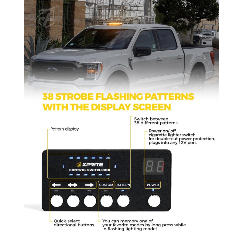 Xprite Amber Rooftop Emergency Strobe Light Bar, US Flag Beacon