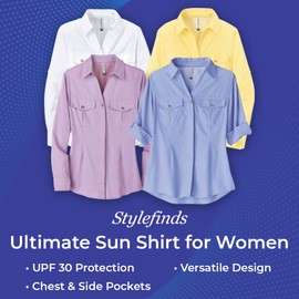 Ultimate Sun Shirt for Women, UPF 30+ Sun Protection, Safari Travel Top, Roll-Tab Long Sleeves, Fishing, Hiking, Gardening Yellow