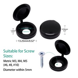BUXIMN 200pcs Plastic Hinged Screw Covers Caps, Flolding Screw Cap Covers Flip Tops Snap (Black, M5)