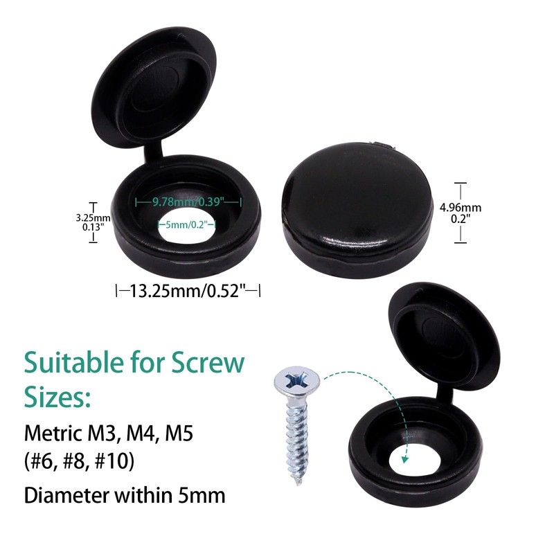 BUXIMN 200pcs Plastic Hinged Screw Covers Caps, Flolding Screw Cap