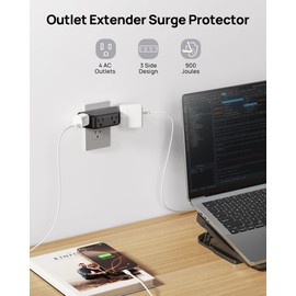 TROND Multi Plug Outlet Extender - Surge Protector Outlet Splitter with 4 Grounded Sockets, Angled Wall Plug Adapter, 900J, Multiple Wall Expander for Bathroom Kitchen Travel Dorm Room, Black