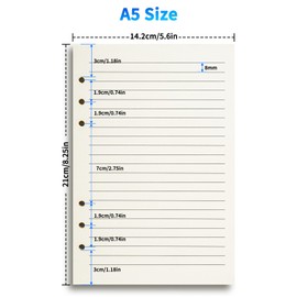 2 Packs A5 Refillable Paper, A5 Line Refill Paper, A5 Binder Refills for 6-Ring Binders Planner Traveller Journal Notebook Dairy, 8mm Ruled Filler Paper Insert, 80 Sheets 160 Pages, Lined