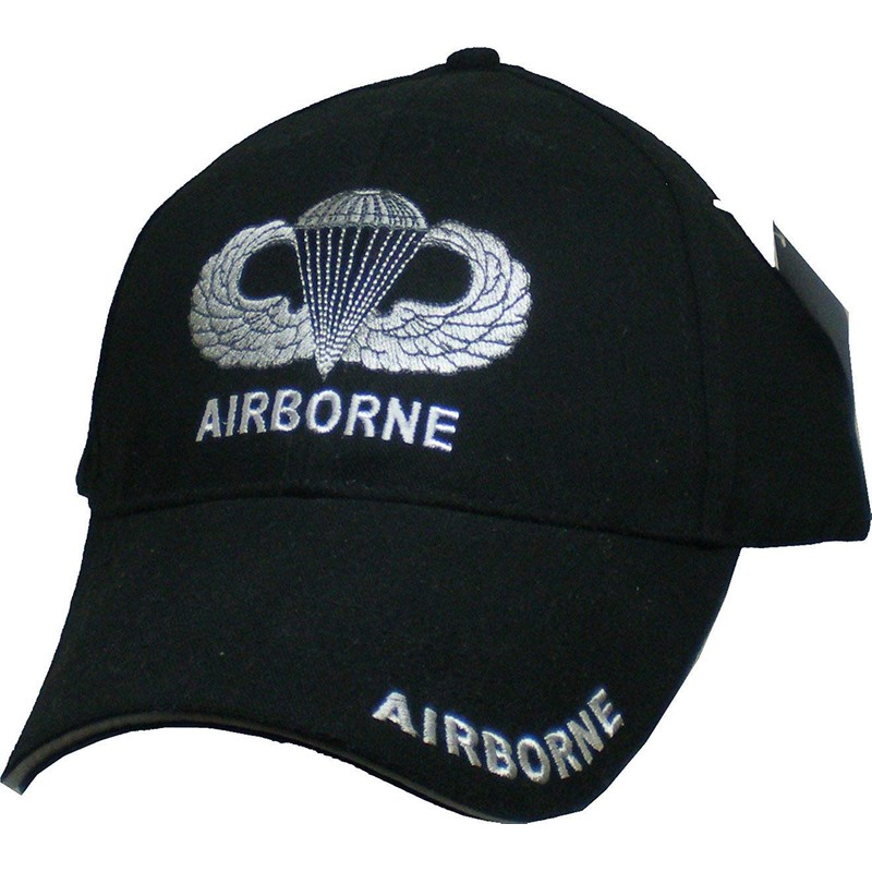 Airborne Jump Wings Embroidered Adjustable Baseball Cap Black