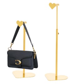 Purse Display Stand, 2 Pack Heart-shape Display Rack Stainless Steel Handbag Purse Holder Gold Hanging Hook Stands Adjustable Height Table Ornament Jewelry Towers for Home Store Boutique Counter