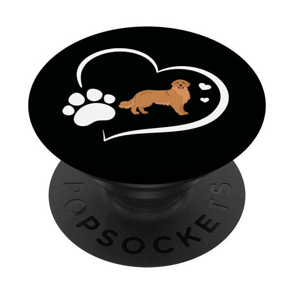 Golden Retriever With Paw Print And Hearts On Black PopSockets