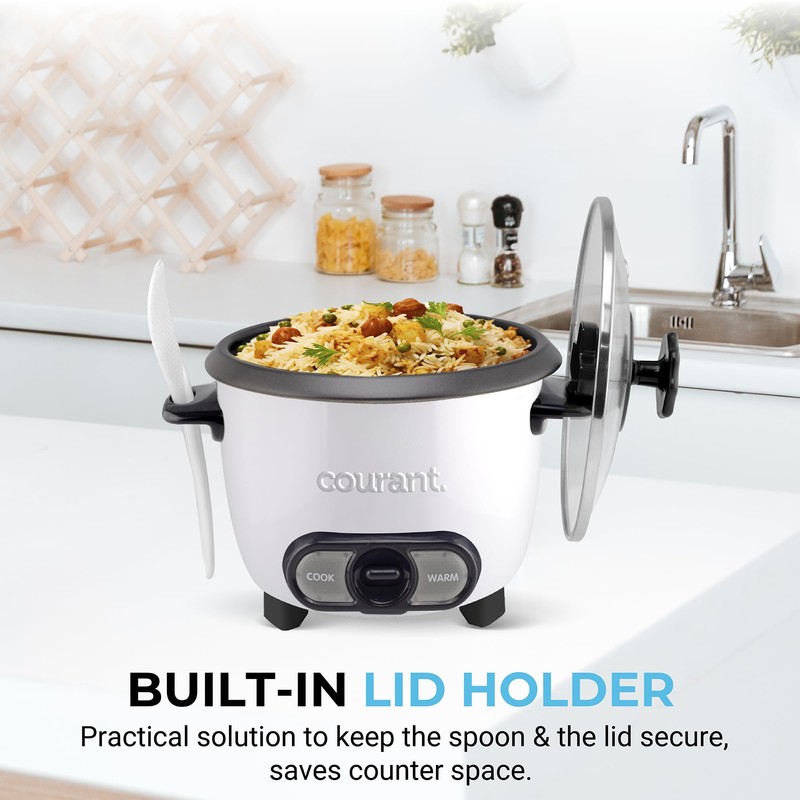 Courant Rice Cooker 8-Cup (Cooked), Removable Non-Stick Bowl, One Touch