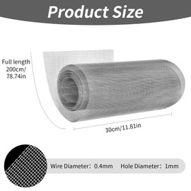 UICCVOKK Chicken Wire,304 Stainless Steel Mesh Roll, Fox Proof Metal Mesh Panels, Chicken Wire Fencing for Vents Cover, Air Brick, Kitchen, Garden, Poultry Netting 200x30cm(78.7''x11.8'')